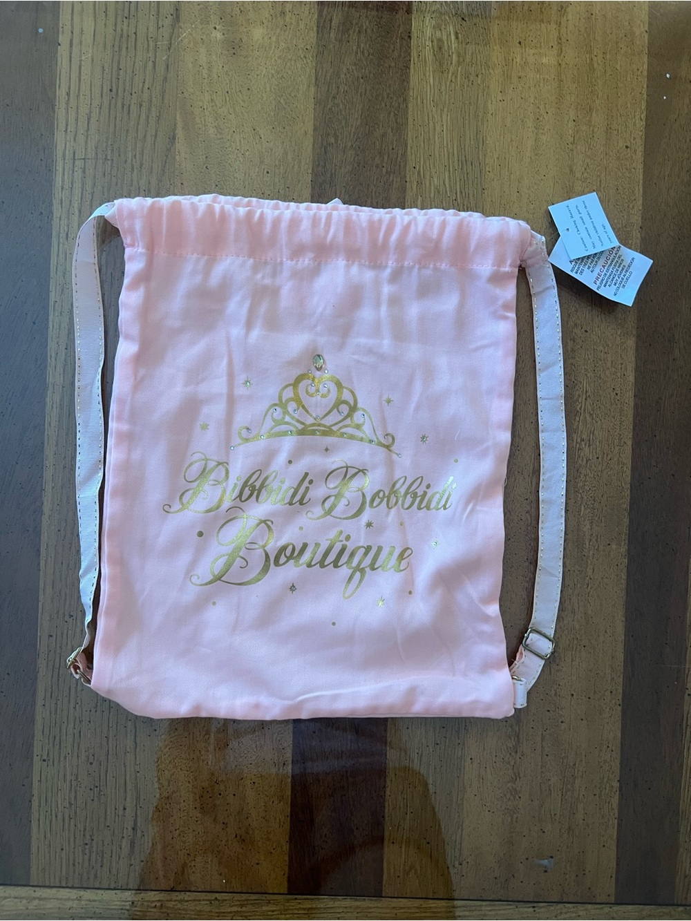 Disney Pink Drawstring Backpack with Gold Foil Tiara Logo